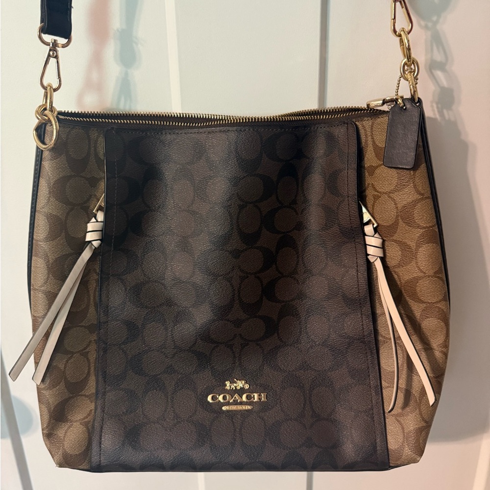 Coach Marlon Colorblock Signature Shoulder/Crossbody Bag in Brown and Black